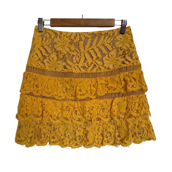 Lovers + Friends Skirt Women Small Golden Yellow Lace Mini Flirty Club Party - Picture 1 of 6